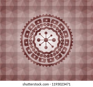 business network icon inside red seamless badge with geometric pattern.