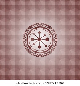 business network icon inside red seamless badge with geometric background.