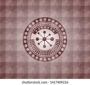 business network icon inside red seamless badge with geometric pattern background.