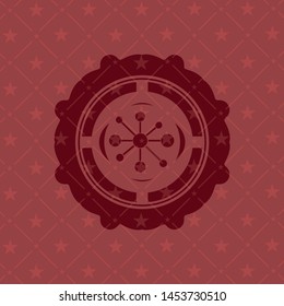 business network icon inside red emblem. Vintage.