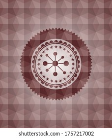 business network icon inside red seamless emblem with geometric pattern background. 