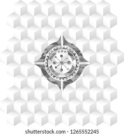 business network icon inside retro style grey emblem with geometric cube white background