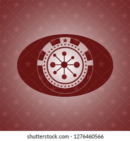 business network icon inside retro red emblem
