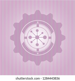 business network icon inside retro pink emblem