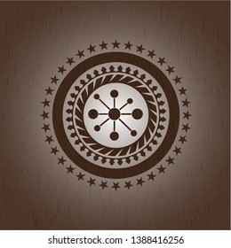 business network icon inside retro style wooden emblem