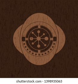business network icon inside retro style wooden emblem