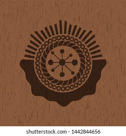 business network icon inside retro wood emblem
