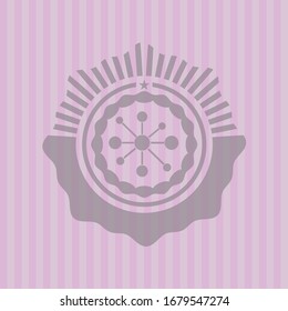 icono de red empresarial dentro del emblema rosa retro
