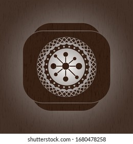 business network icon inside retro style wooden emblem