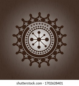 icono de red empresarial dentro del emblema de madera retro. 