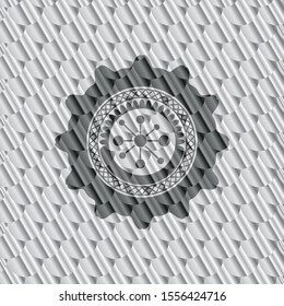 business network icon inside shiny silver emblem. Scales pattern. Vector Illustration. Detailed.
