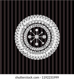 business network icon inside silver emblem or badge
