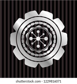 business network icon inside silver badge or emblem