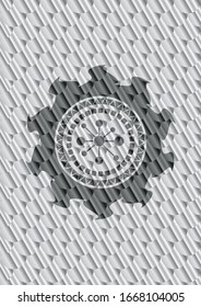 business network icon inside silver badge. Scales pattern. Vector Illustration. Detailed.