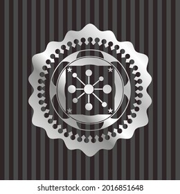 business network icon inside silver shiny badge. 
