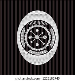 business network icon inside silvery shiny badge