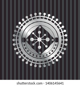 business network icon inside silvery shiny badge
