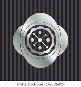 business network icon inside silvery badge or emblem
