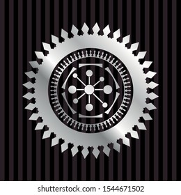 business network icon inside silvery badge or emblem
