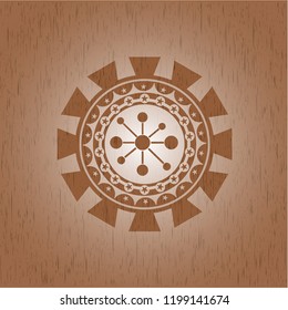  business network icon inside vintage wood emblem