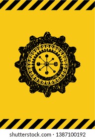 business network icon inside warning sign, black grunge emblem. Vector Illustration. Detailed.
