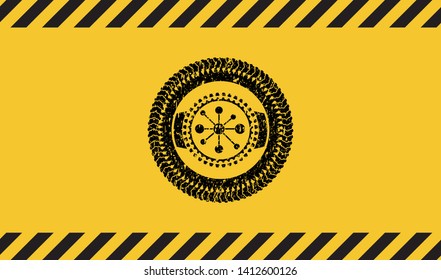 business network icon inside warning sign, black grunge emblem. Vector Illustration. Detailed.