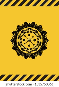 business network icon inside warning sign, black grunge emblem. Vector Illustration. Detailed.