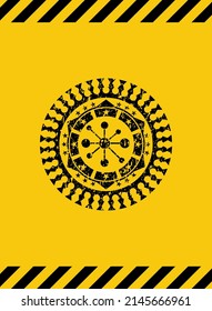 business network icon inside warning sign, black grunge emblem. Vector Illustration. Detailed. 