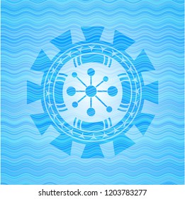 business network icon inside water representation emblem background.