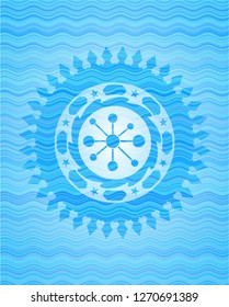 business network icon inside water wave representation badge background.