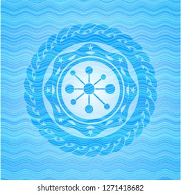 business network icon inside water concept badge.