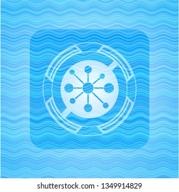 business network icon inside water wave emblem.