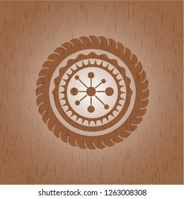 business network icon inside wood emblem