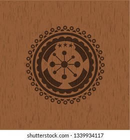 business network icon inside wooden emblem