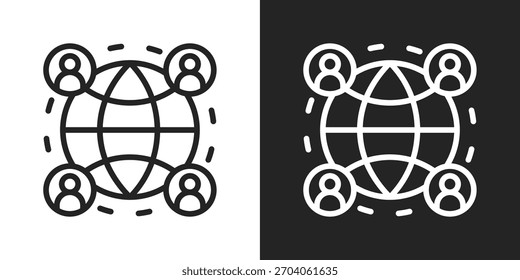 Business Network Icon In Line Version On Black And White Background