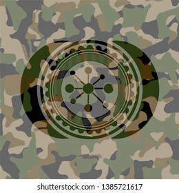 business network icon on camouflaged texture
