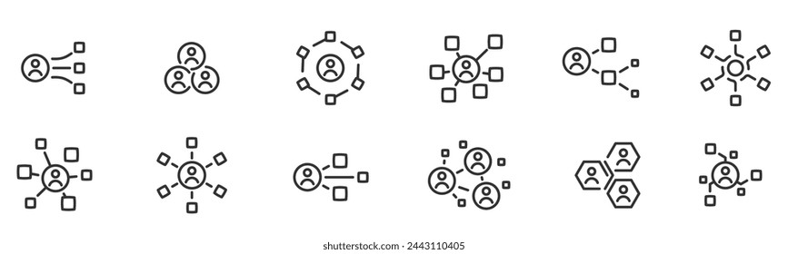 Icono de red empresarial, conexión de usuario, ilustración de conjunto de red social