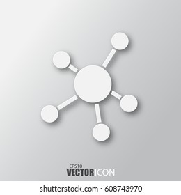 Business network icon in white style with shadow isolated on grey background. For your design, logo. Vector illustration.