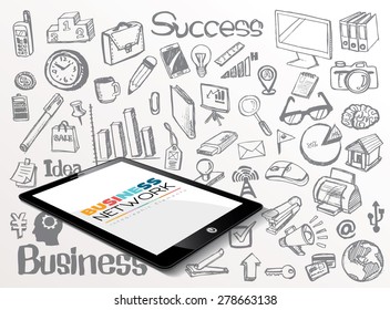 Business Network Idea doodles icons set