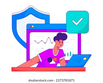 Business network security character flat vector concept operation hand drawn illustration
