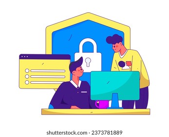 Business network security character flat vector concept operation hand drawn illustration
