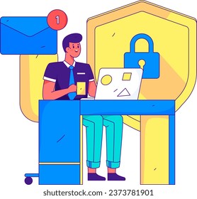 Business network security character flat vector concept operation hand drawn illustration
