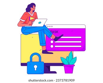 Business network security character flat vector concept operation hand drawn illustration
