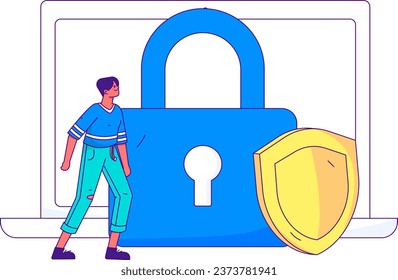 Business network security character flat vector concept operation hand drawn illustration
