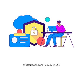 Business network security character flat vector concept operation hand drawn illustration
