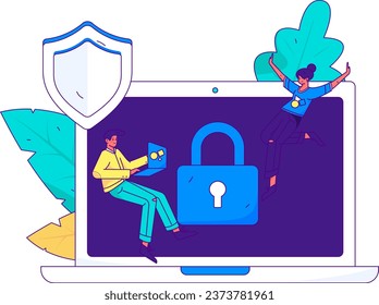 Business network security character flat vector concept operation hand drawn illustration
