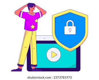 Business network security character flat vector concept operation hand drawn illustration
