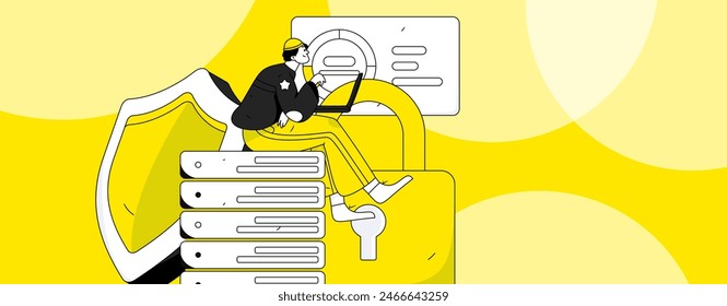 Business network security character flat vector concept operation hand drawn illustration
