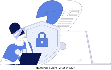 Carácter de seguridad de red de negocios Vector plano concepto operación dibujado a mano ilustración
