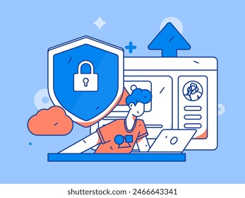 Business network security character flat vector concept operation hand drawn illustration
